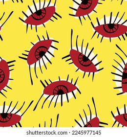 Ethnical magical mystical eyes seamless pattern. Vector illustration in doodle style