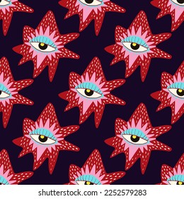 Ethnical magical mystical eyes seamless pattern. Vector illustration in doodle style