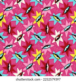 Ethnical magical mystical eyes seamless pattern. Vector illustration in doodle style