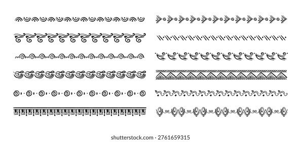 Ethnical patterns, Ancient Tribal Asian Ceramic pattern, Decorative borderline set, ethnical design for title, decoration, silhouette and repeated, seamless clipart	
