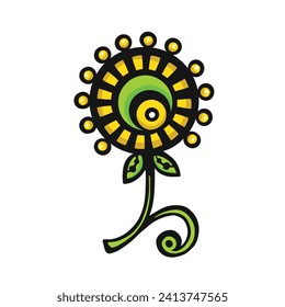ethnically stylized bright dandelion flower, vector