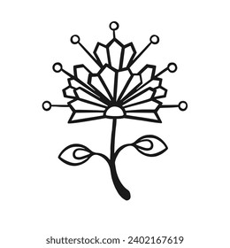 contorno lineal de flor de maíz con estilo étnico, vector sin color