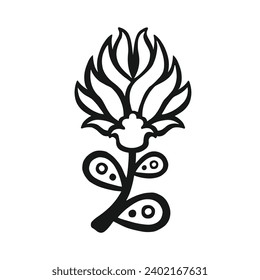 ethnically stylized linear outline of peony flower, vector without color