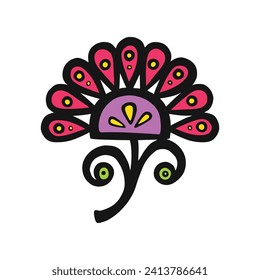 ethnically stylized pink flower with petals, vector