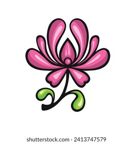 flor de fucsia rosa de estilización étnica con pétalos, vector