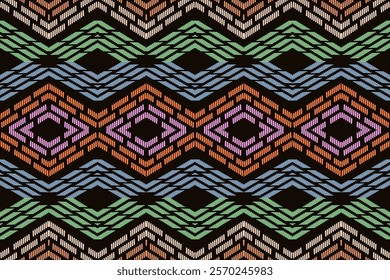 Ethnic-Inspired Tribal Geometric Pattern with Earthy Brown, Green, and Black Tones for Bold Decorative Textile, Wallpaper, and Seamless Background