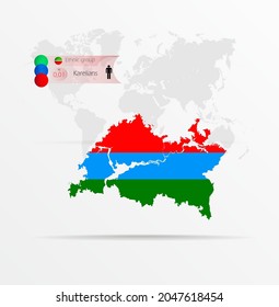 The ethnicities in Tatarstan, ethnic group Karelians ethnic groups. Map Tatarstan combined with Karelians ethnic groups flag.