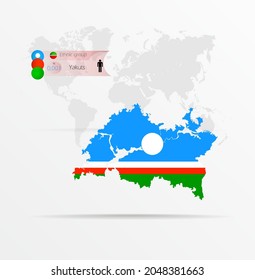 The ethnicities in Tatarstan, ethnic group Yakuts ethnic groups. Map Tatarstan combined with Yakuts ethnic groups flag.