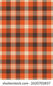 Ethnicity check texture background, indoor textile vector seamless. Grunge tartan fabric pattern plaid in orange and dark colors palette.