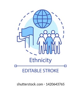 Ethnicity Concept Icon. Society, Community Idea Thin Line Illustration. Unity In Diversity Vector Isolated Outline Drawing. Racial, Religious Respect, Human Rights, Democracy. Editable Stroke