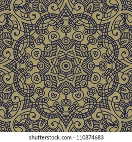 Ethnicity ornament in blue and gold colors, mosaic vector illustration