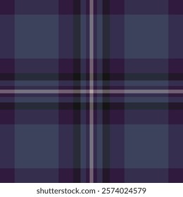 Ethnicity pattern check plaid, clan fabric background tartan. Fluffy textile texture vector seamless in dark and indigo colors palette.