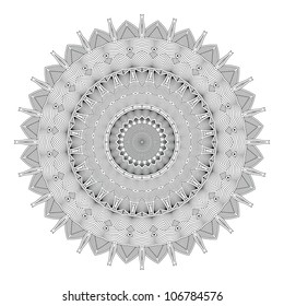 Ethnicity round ornament in black and white colors, mosaic vector illustration