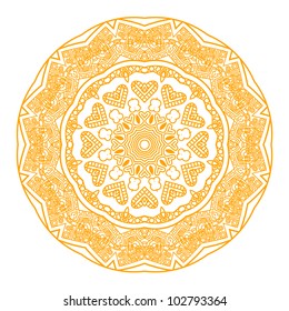 Ethnicity round ornament in yellow and white colors, mosaic vector illustration