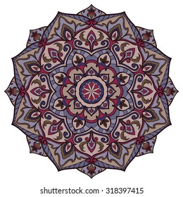 Ethnicity round pattern in quiet colors. The element of folk ornament. Vintage elegance mandala.