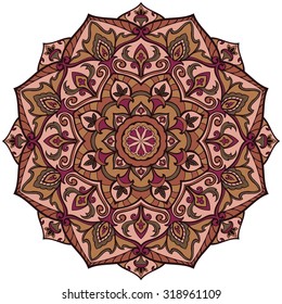 Ethnicity round pattern in quiet colors. The element of traditional ornament. Vintage elegance mandala.
