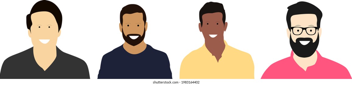 Ethnics Male Diversity Abstract Art of Portraits in Vector Format. Modern Character with different color tones concept