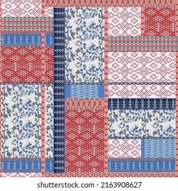 ethnics patchwork pattern on red background