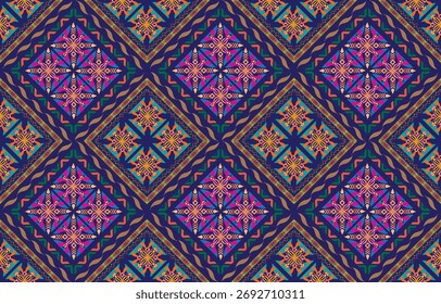 Padrão de vetor sem emenda de estilo étnico. Motivo tribal sobre um fundo geométrico. Impressão de ornamentos para papel, papel de parede, capas, têxteis, tecido, vestuário e outros materiais
