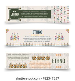Ethno banners template - banners with boho ornaments design. Vector illustration