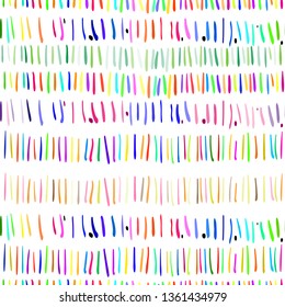 Ethno easy minimalistic seamless pattern. Doodle style. Colorful disco light in line