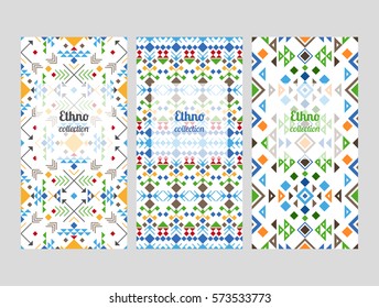 Ethno flyers collection with geometric patterns. Vector illustration