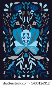Ethno folk decorative floral ornament. Symmetry specular composition. Drawing abstract ornament.Vector illustration