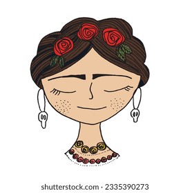 Ethno girl illustration image. 
Hand drawn image artwork of an ethno girl. 
Simple cute original logo.
Hand drawn vector illustration for posters, cards, t-shirts.