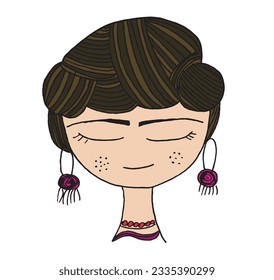 Ethno girl illustration image. 
Hand drawn image artwork of an ethno girl. 
Simple cute original logo.
Hand drawn vector illustration for posters, cards, t-shirts.