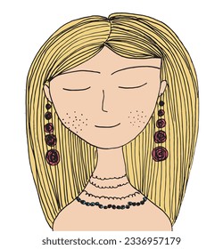 Ethno girl illustration image. 
Hand drawn image artwork of an ethno girl. 
Simple cute original logo.
Hand drawn vector illustration for posters, cards, t-shirts.
