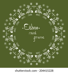 Ethno round vector pattern with the apple-tree, adam and Eve