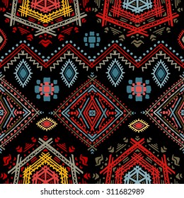 Patrón ético sin fisuras. Ornamento repetible de origen étnico. Antecedentes de arte tribal. Diseño de tela, papel tapiz, envoltura