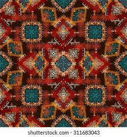 Ethno seamless pattern. Ethnic boho ornament. Tribal art print, repeatable background. Fabric design, wallpaper, wrapping