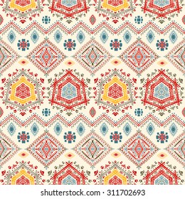 Ethno seamless pattern. Ethnic boho repeatable ornament. Tribal art background. Fabric design, wallpaper, wrapping