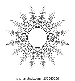 Ethno style round frame. Tribal floral wreath