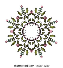 Ethno style round frame. Tribal floral wreath