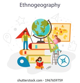 Ethnogeography class concept set. Studying geographical distribution