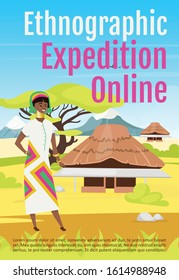 Ethnographic expedition online brochure template. Flyer, booklet, leaflet concept with flat illustration. Vector page cartoon layout for magazine. Exploration advertising invitation with text space