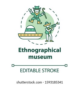 Ethnographical museum concept icon. Global heritage display. Anthropology, traditions. Cultural exposition idea thin line illustration. Vector isolated outline drawing. Editable stroke