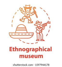 Ethnographical museum concept icon. Global heritage display. Anthropology, traditions. Global ethnic festival. Cultural exposition idea thin line illustration. Vector isolated outline drawing