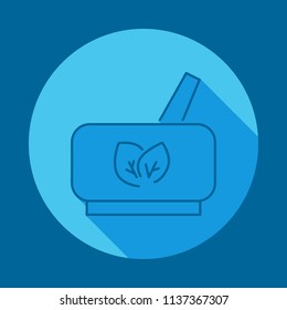 ethnoscience, mortar and pestle flat long shadow icon. Element of medicine icon for mobile concept and web apps. Long shadow ethnoscience, mortar and pestle icon can used for web on blue background
