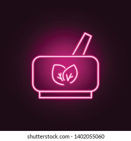 ethnoscience, Mortar and pestle neon icon. Elements of Medecine set. Simple icon for websites, web design, mobile app, info graphics
