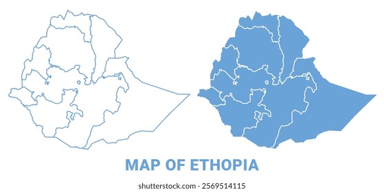 Ethopia Blue map flat regions border outline vector illustration