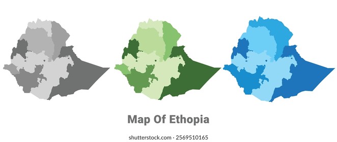 Ethopia country map in different colors