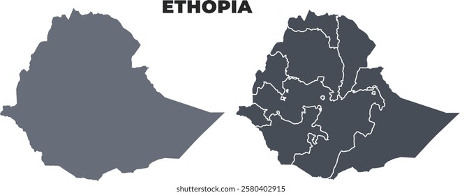 Ethopia grey political map simple flat illustration set