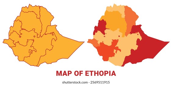 Ethopia Map Yellow regions orange political map vector