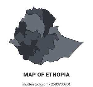 Ethopia political map border of regions outline vector set