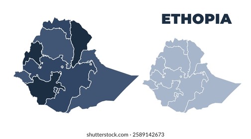 Ethopia political map with states border outline