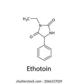 Ethotoin molecular structure, flat skeletal chemical formula. Anti convulsant drug used to treat Epilepsy, seizure.