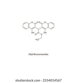 Ethyl Biscoumacetate flat skeletal molecular structure Vitamin K antagonist anticoagulant drug used in thromboembolic disorders treatment. Vector illustration scientific diagram.
